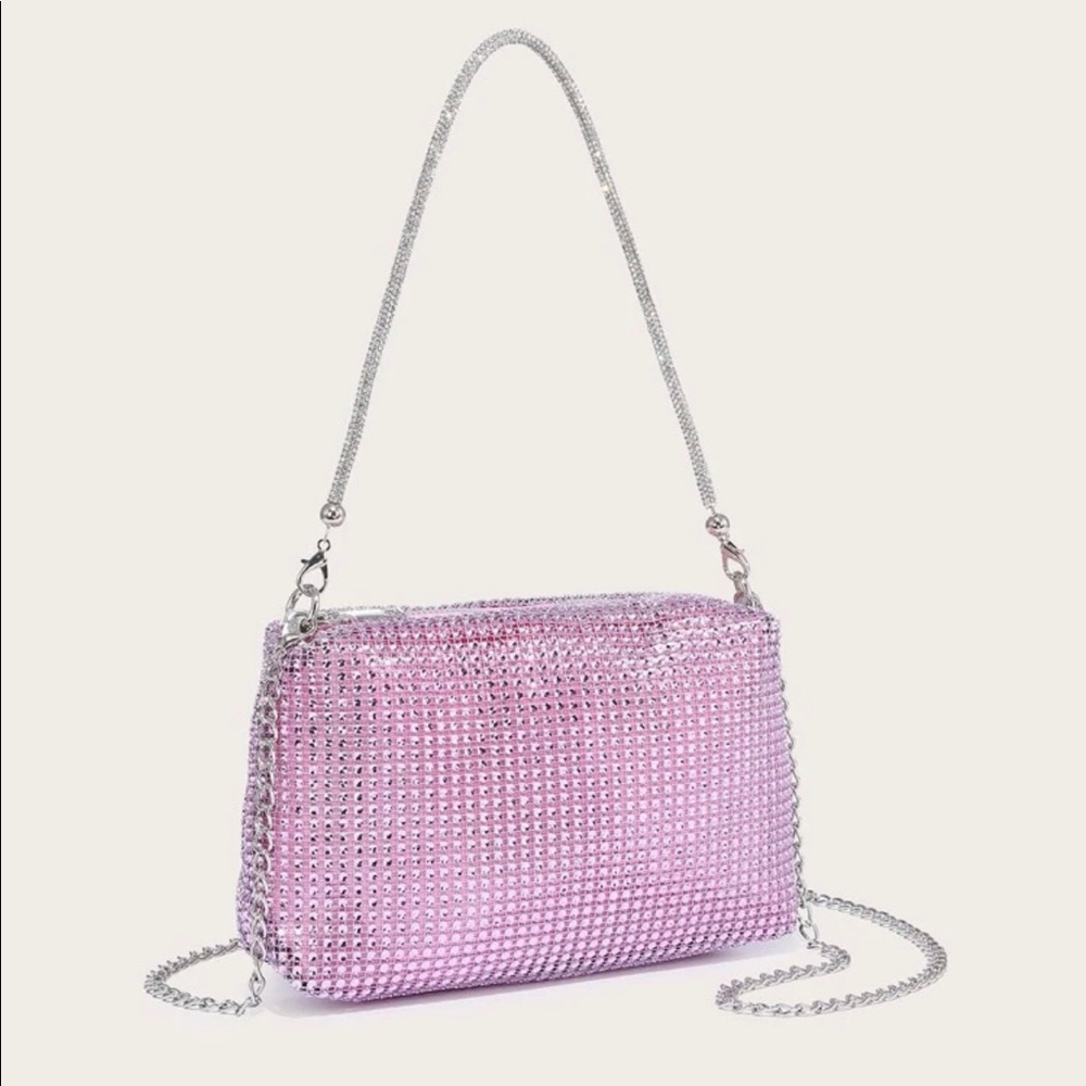 Pink Rhinestone Evening Party Clutch Bag Purse - NEW